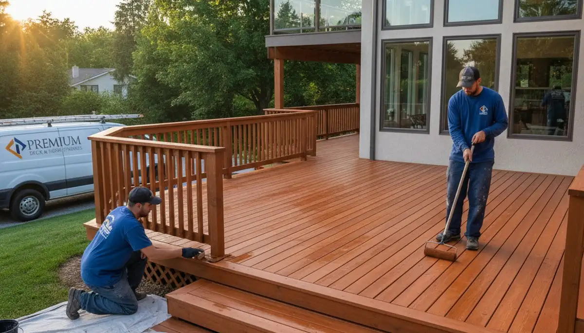 Deck staining service in Harrisburg, PA by Harrisburg Paint Pros for weather-resistant wood protection